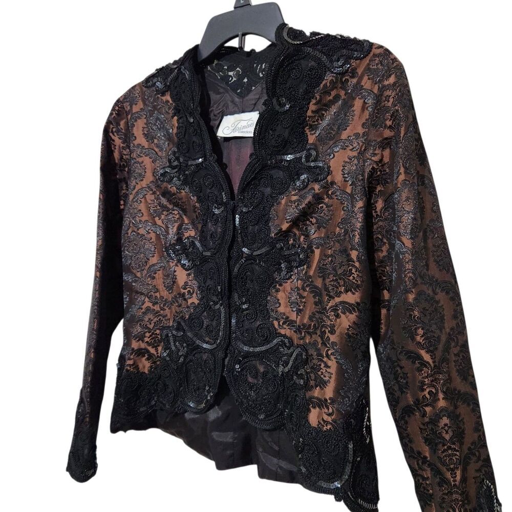 Farinae Collection Blazer Size 6 Brown/Black Embroidered Sequins - Picture 2 of 10
